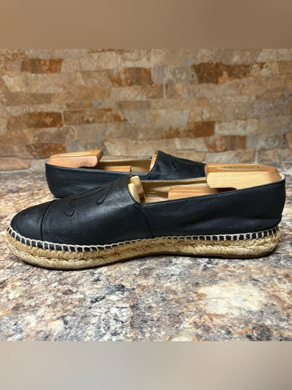 Chanel CC Lambskin Espadrilles Flats Slip On Size 42 US Size 12